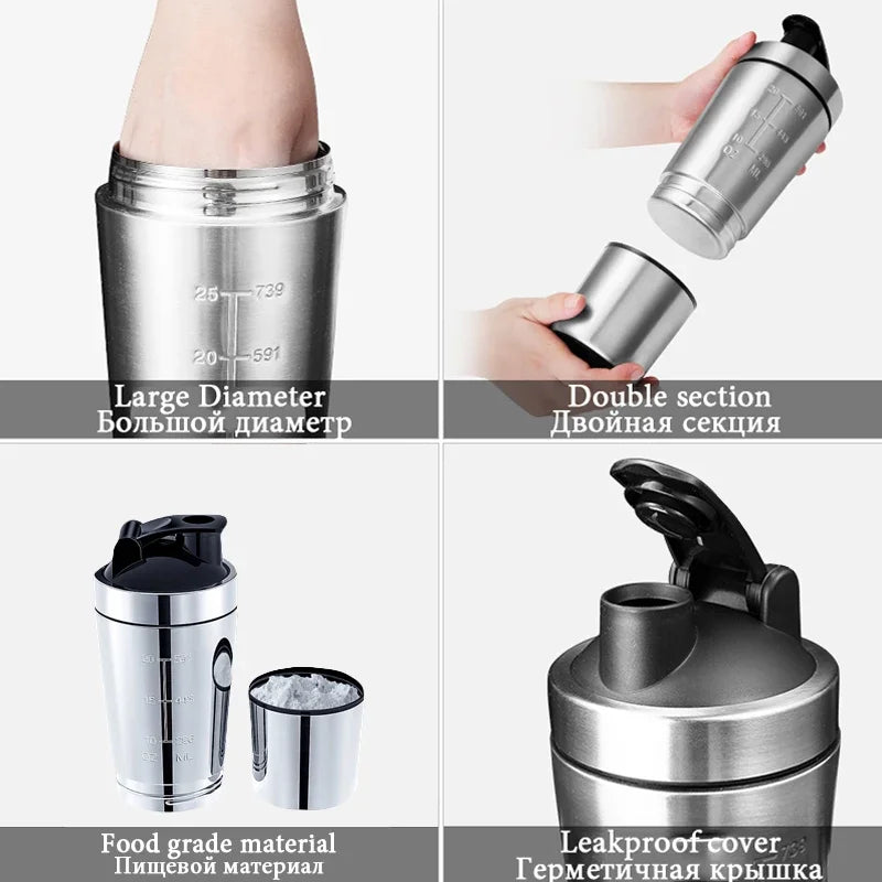 Stainless Steel Cup Vacuum Mixer Outdoor Drink Kettle Detachable Double Layer Shaker Water Bottle