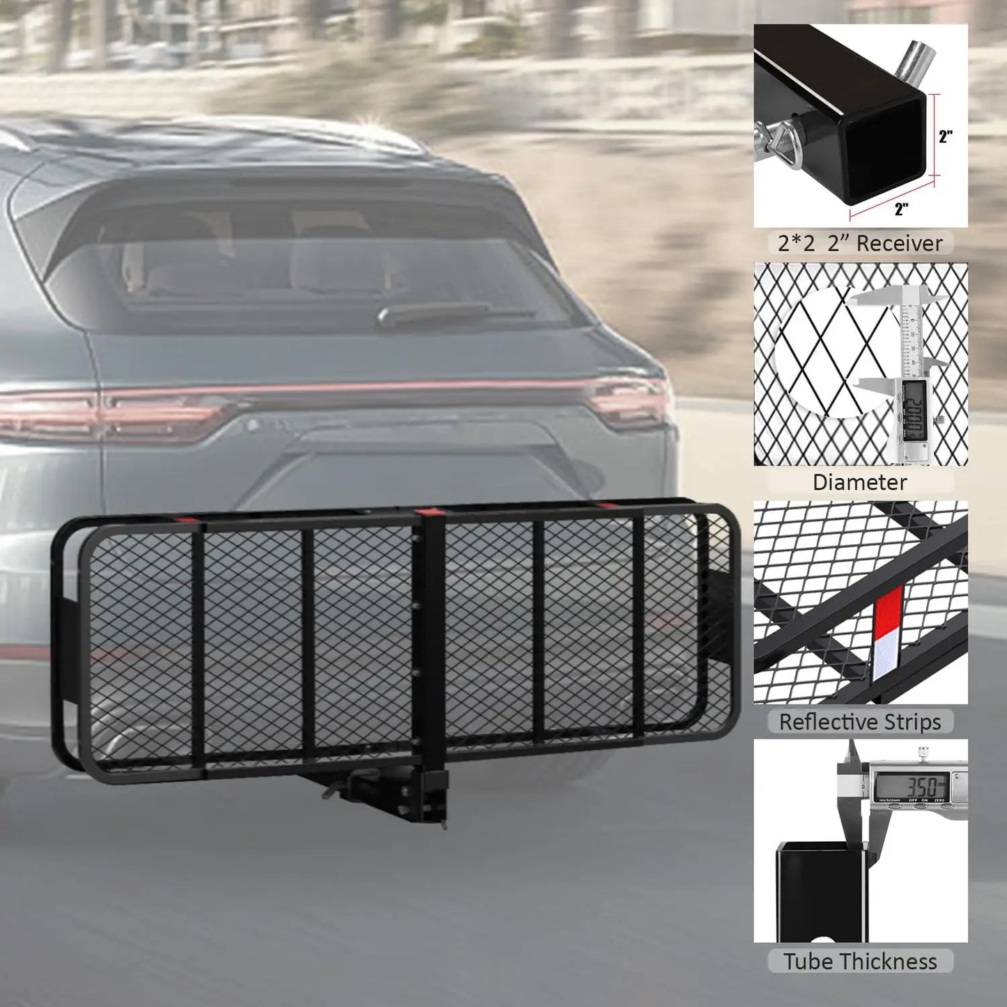 60x20 Inch Folding Hitch Cargo Carrier, 500LB Capacity Heavy Duty Steel Cargo Rack, 2 Inch Receiver Mount Luggage Basket Holder Tray For SUV Truck Camping Gear Storage, Black
