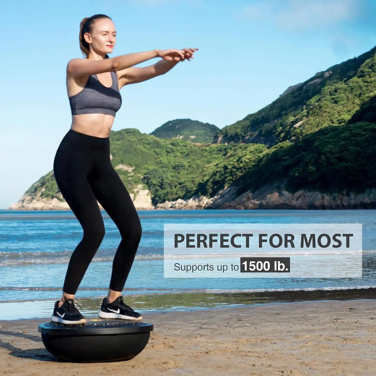25in. Balance Ball | 1500lb Inflatable Exercise Ball Wobble Board Balance Trainer w Nonslip Base
