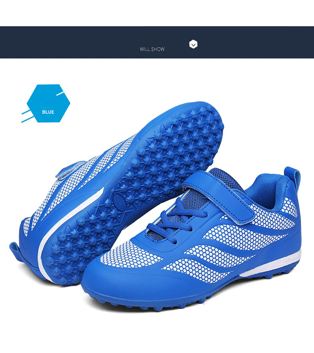 Size 28 29 Children Hook Loop Soccer Shoes  Artificial Grass Outdoor Competition Football Shoes