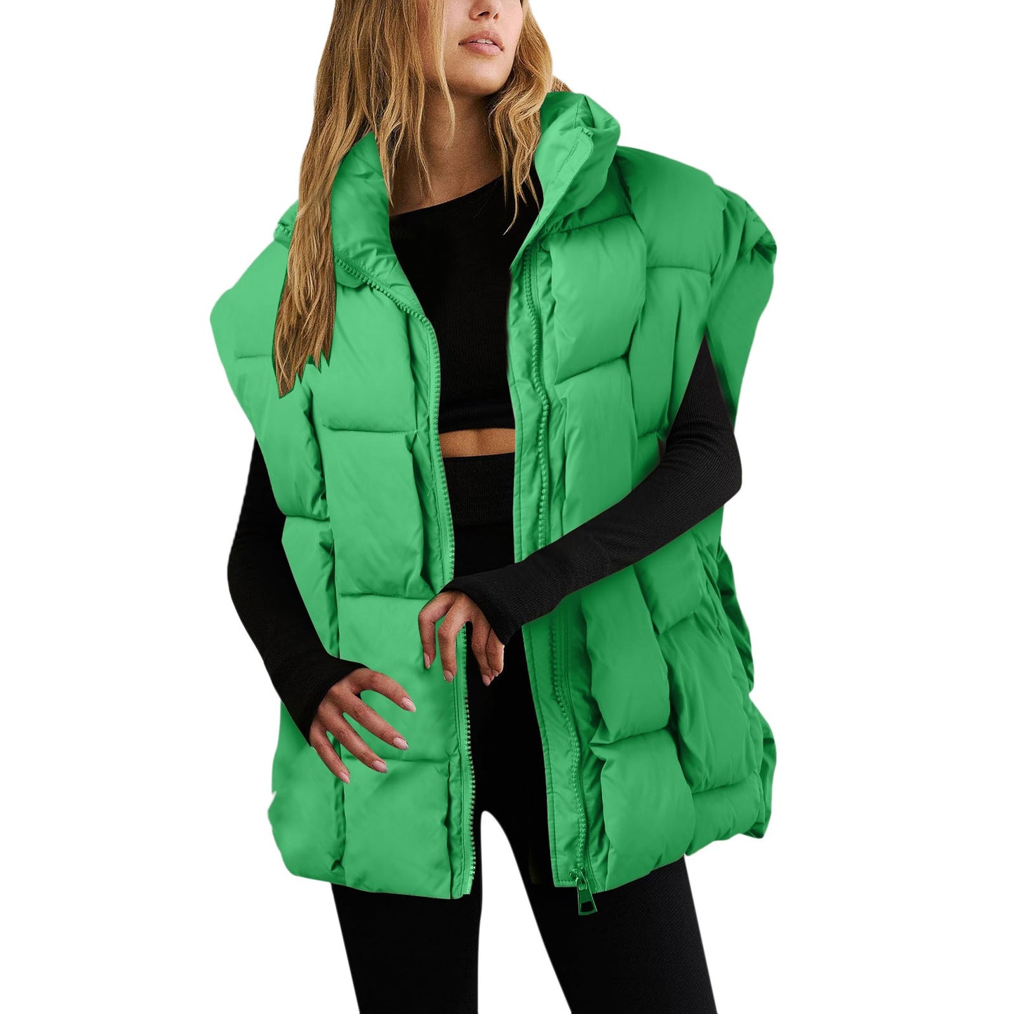 Winter Fashion Padded Vests Sleeveless Women's Vest Oversize Puffer Long Ladies Loose Vest