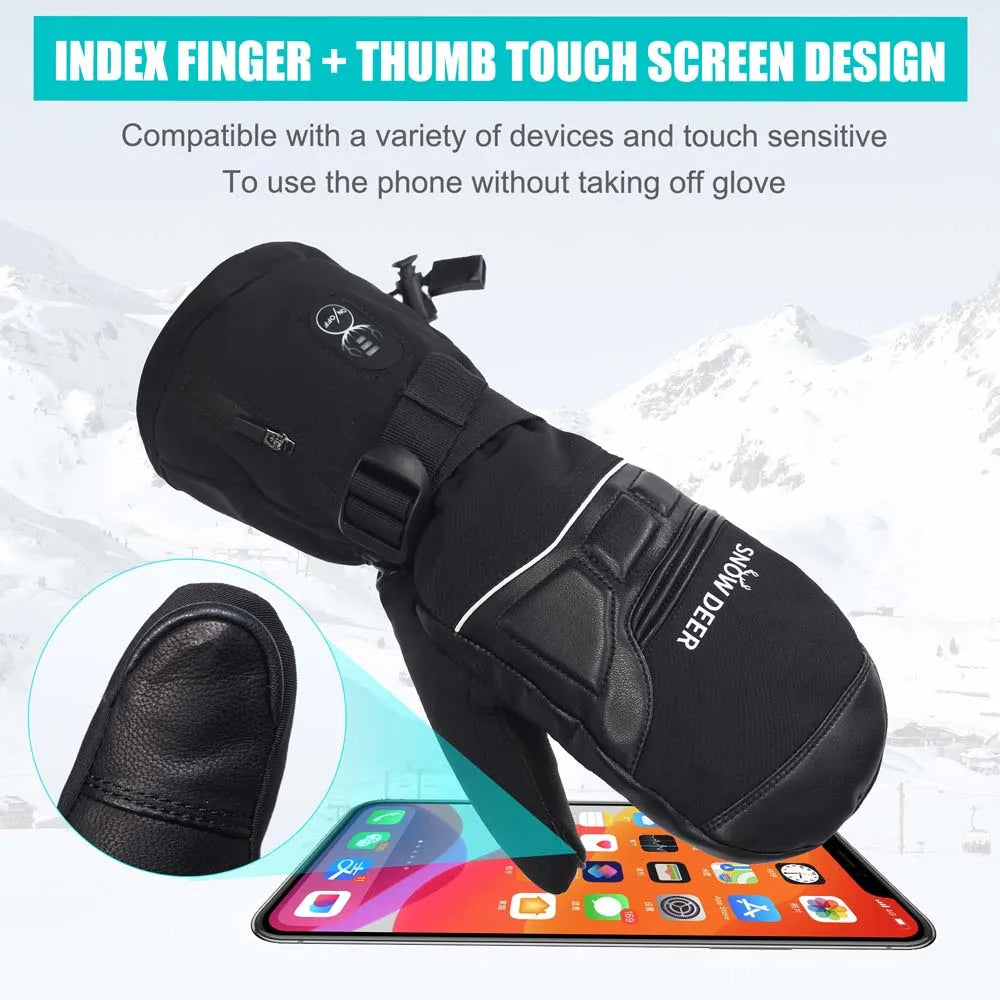 Moto Snowboard Rechargeable Electric Heated Skiing Gloves Leather Battery Winter Mittens For Women Men