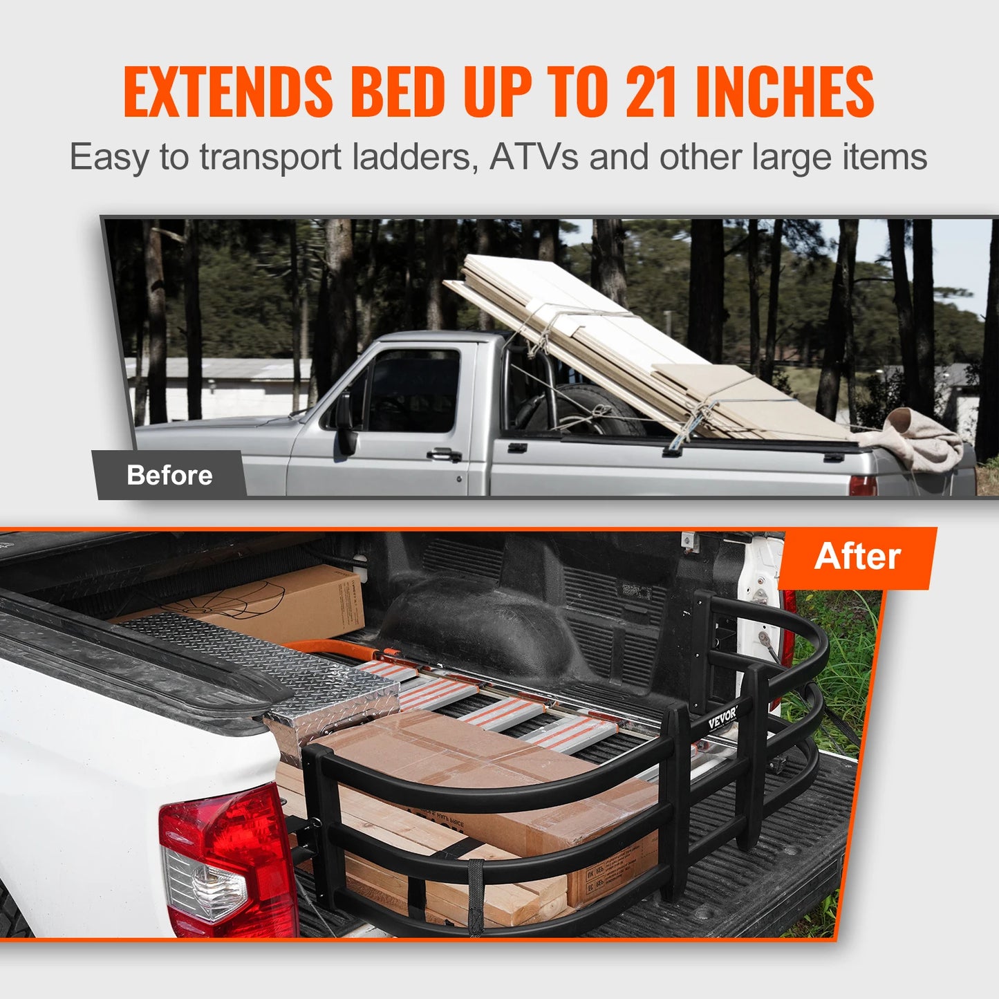 VEVOR Truck Bed Extender Aluminum Retractable Tailgate Extender 51.6"-64"/55.5"-68" Adjustable Length