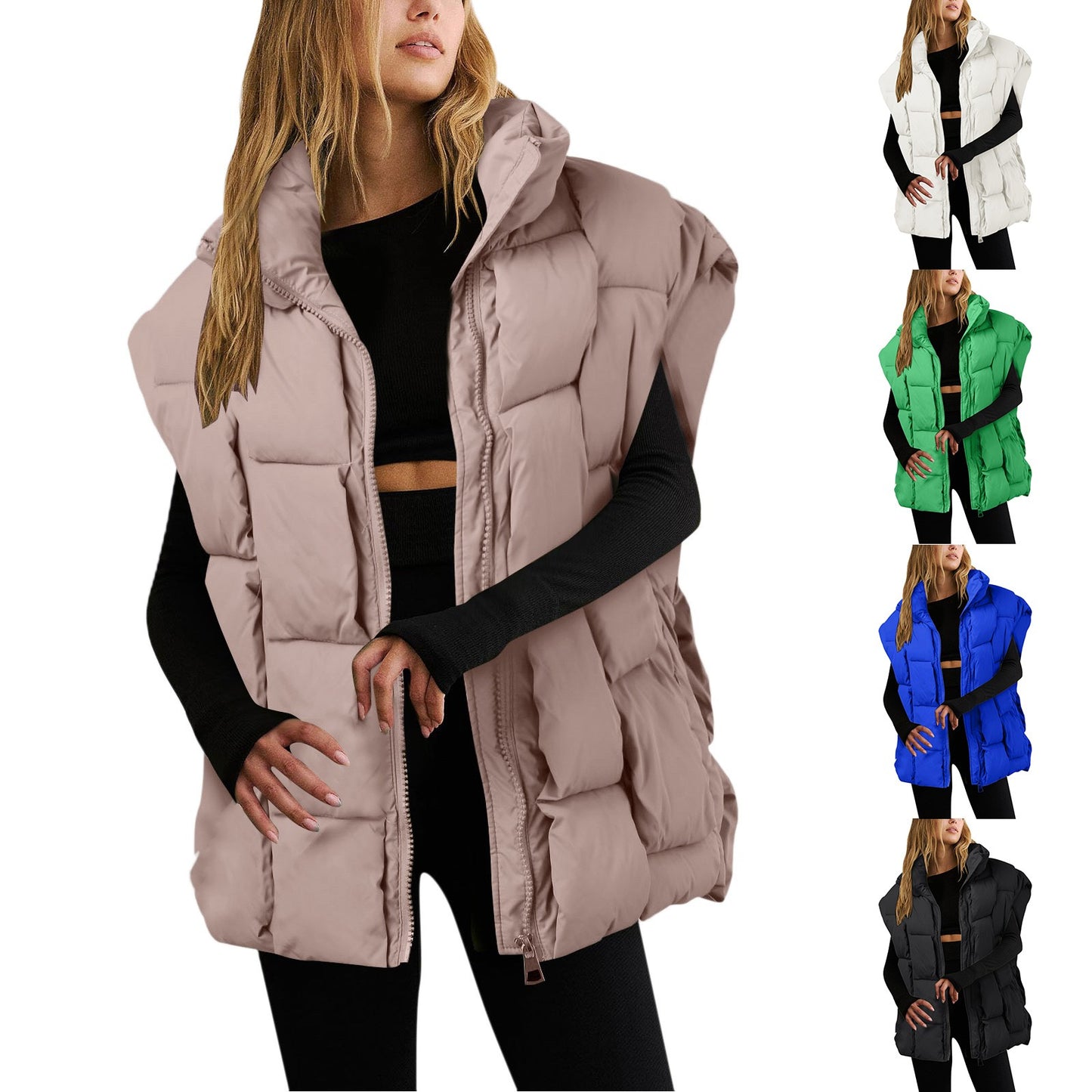 Winter Fashion Padded Vests Sleeveless Women's Vest Oversize Puffer Long Ladies Loose Vest