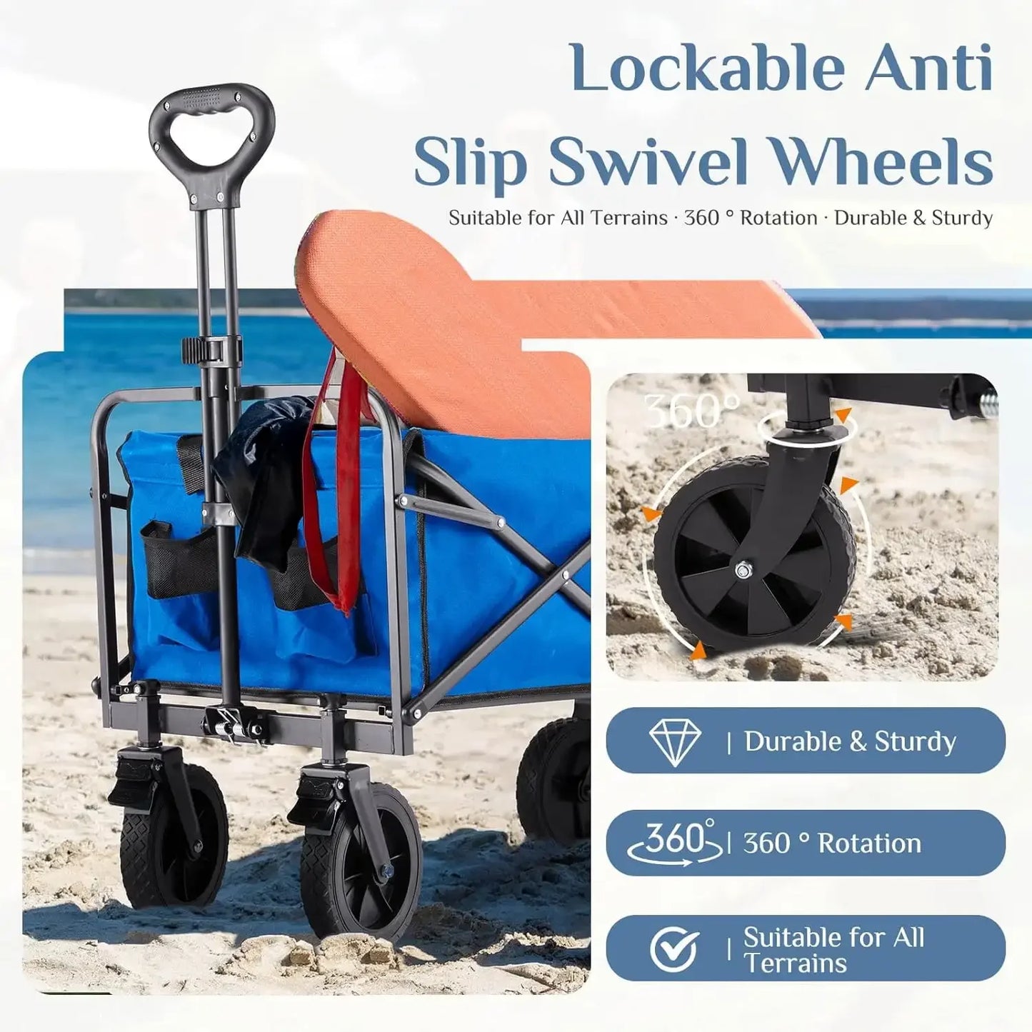 35IN Wagon, Wagons Carts Foldable with All-Terrain Wheels, Large Capacity Utility Cart with Drink Holders