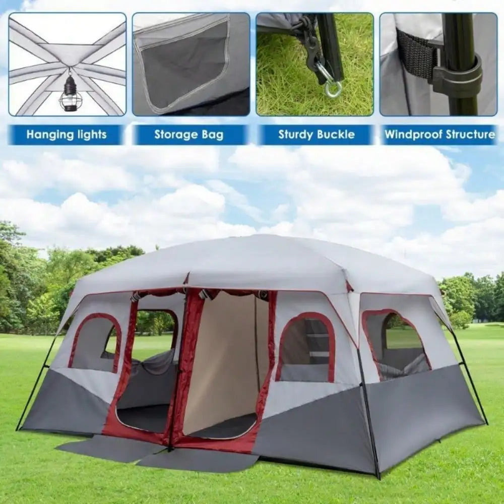Camping Tent Cabin Tent 10 Person 2 Rooms Waterproof Shelter