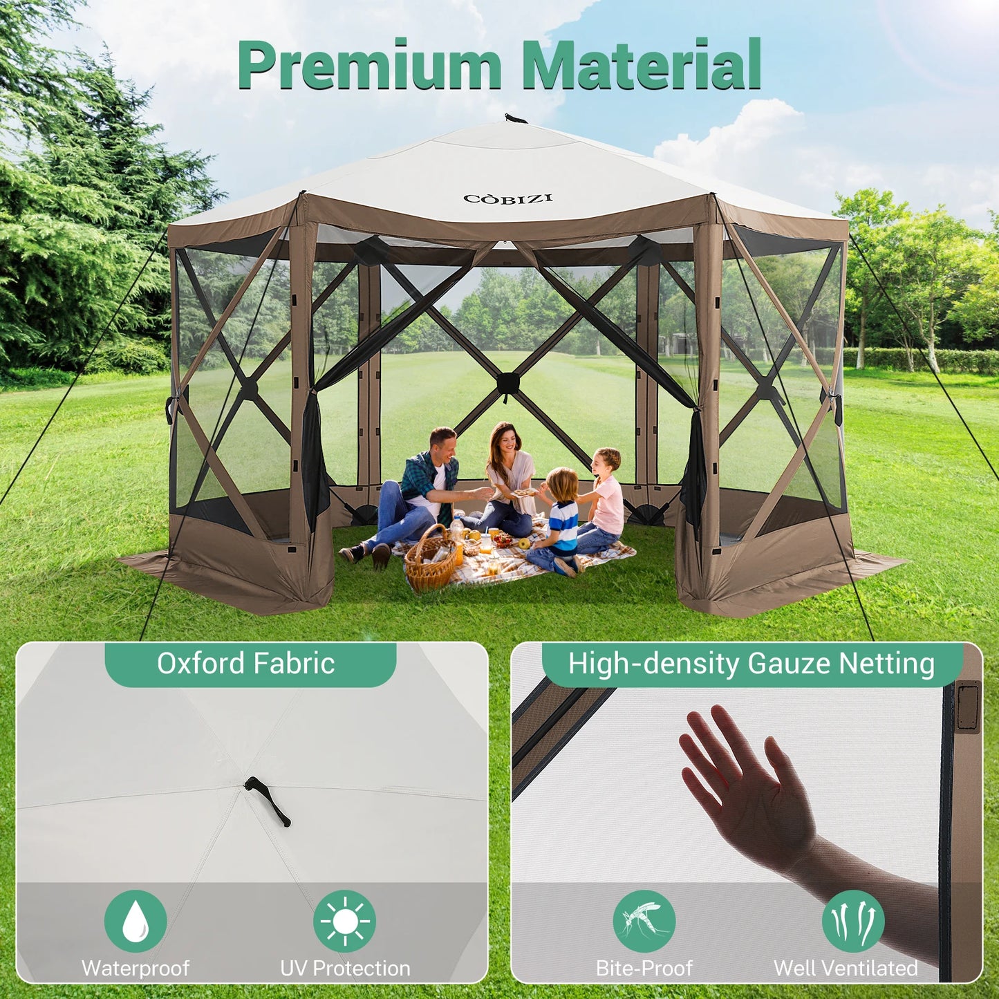 12x12ft Pop up Gazebo Screen Tent with Mosquito Netting, 6 Sided Pop-up Canopy Shelter Tent