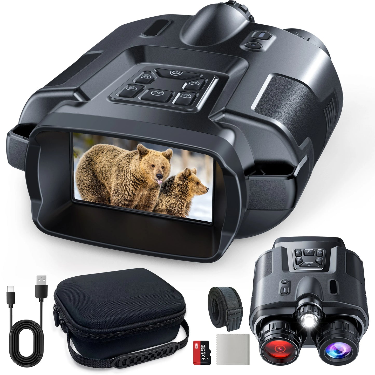 USB Rechargeable Binoculars Full Dark 600m HD 8X Digital Zoom 4K Infrared Tactical Telescope for Hunting Camping Boating