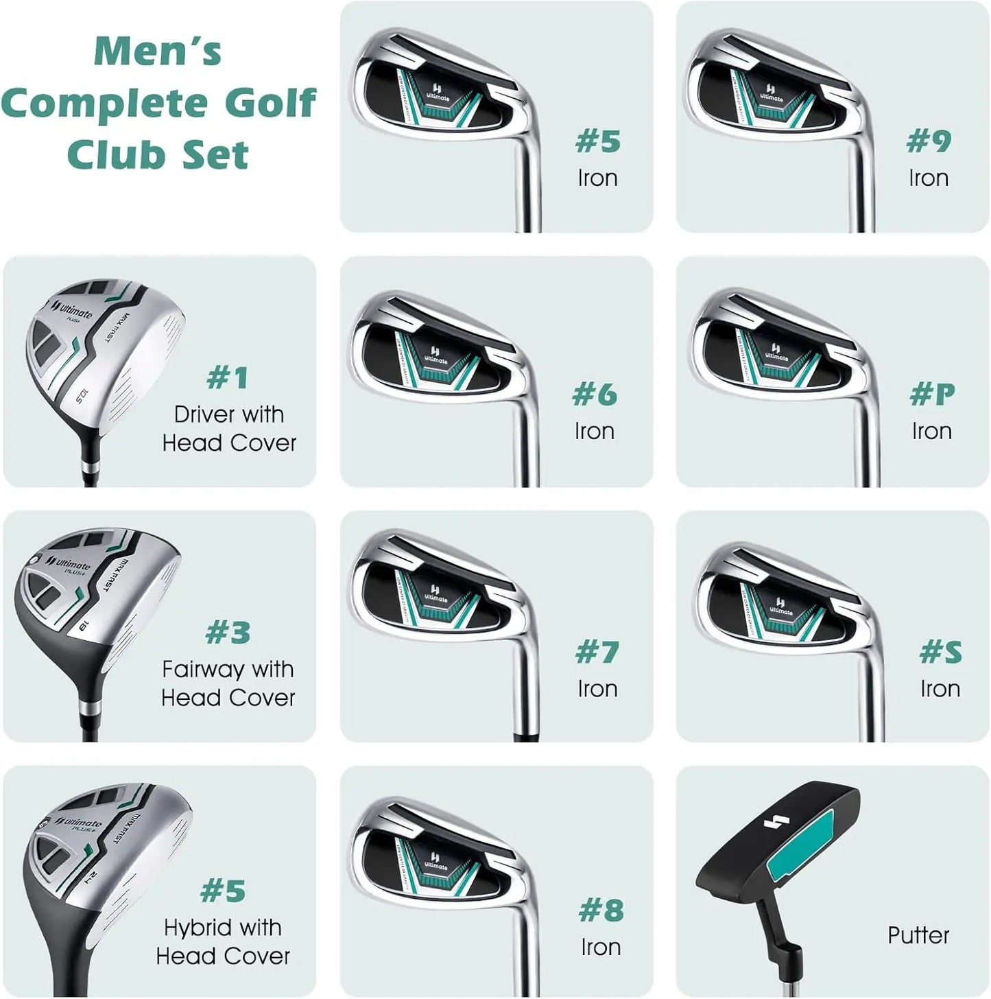 12 Pieces Men’s Complete Golf Club Set Right Hand, Golf Club Package Set with 460CC