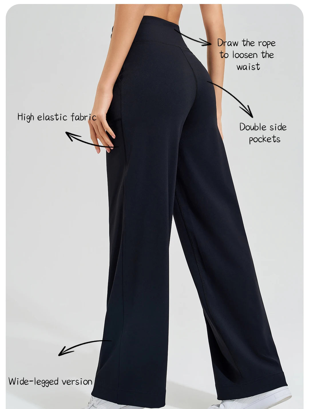 Women's High Waist Yoga Pants Gym Loose Running Pants Double Side Brushed with Pockets Pants Ties