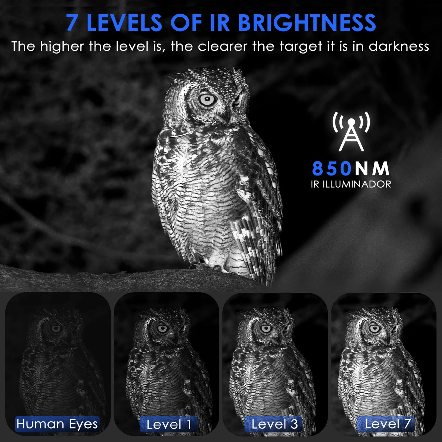 Night Vision Binoculars 4X Digital Zoom 7 Levels Infrared Surveillance Goggles 2.3" Screen Darkness 300 Meters