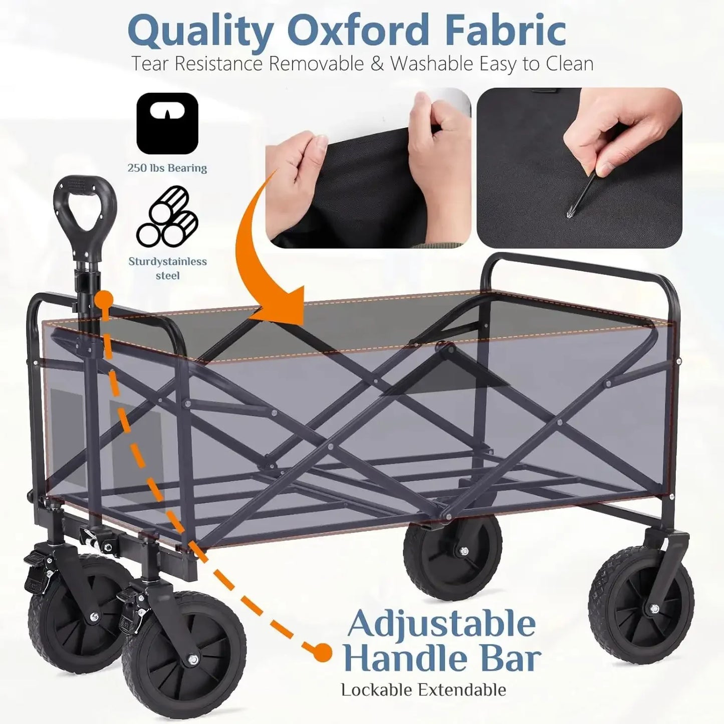 35IN Wagon, Wagons Carts Foldable with All-Terrain Wheels, Large Capacity Utility Cart with Drink Holders