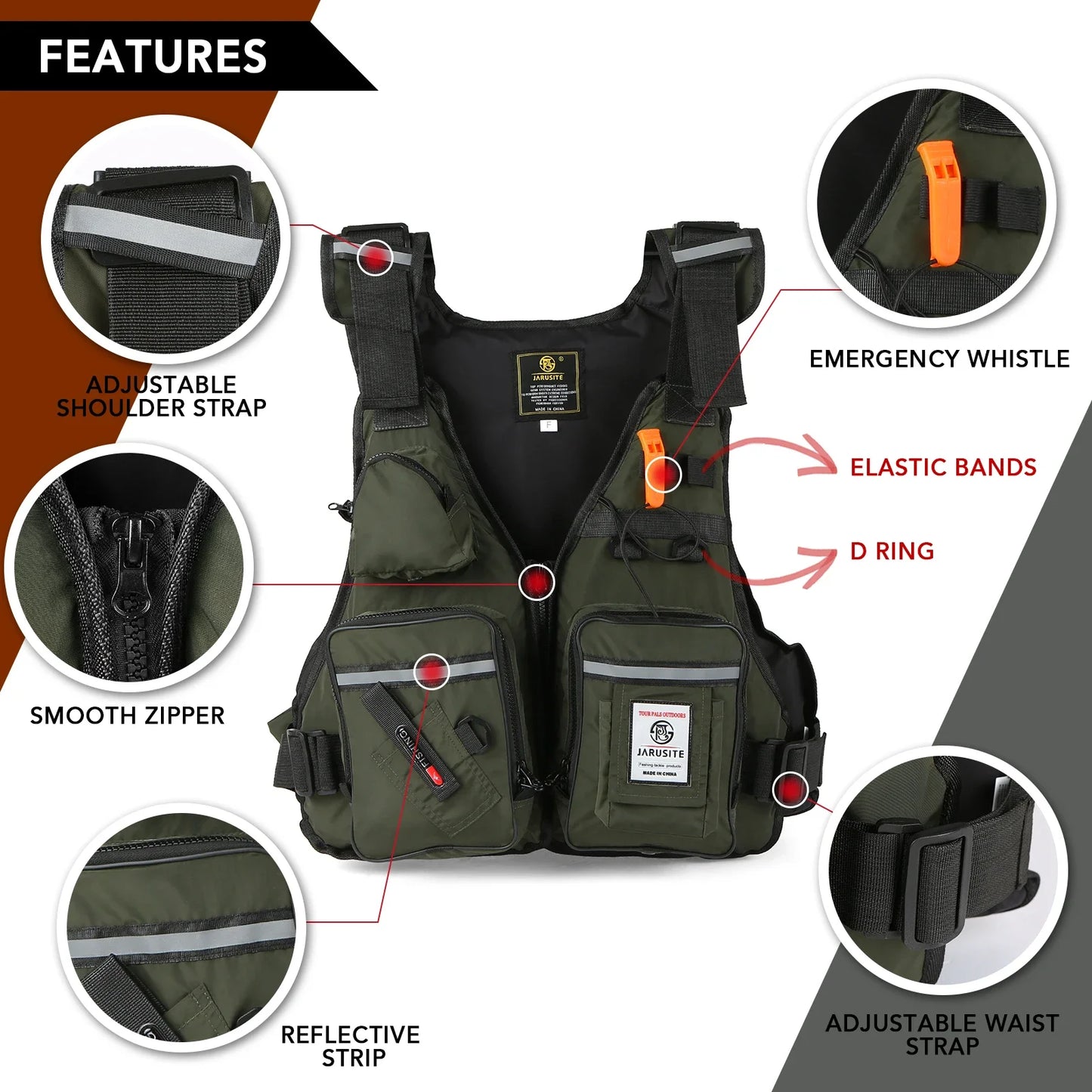 Men Professional Life Jacket Buoyancy Suit Portable Fishing Vests Multi-Pockets Waterproof