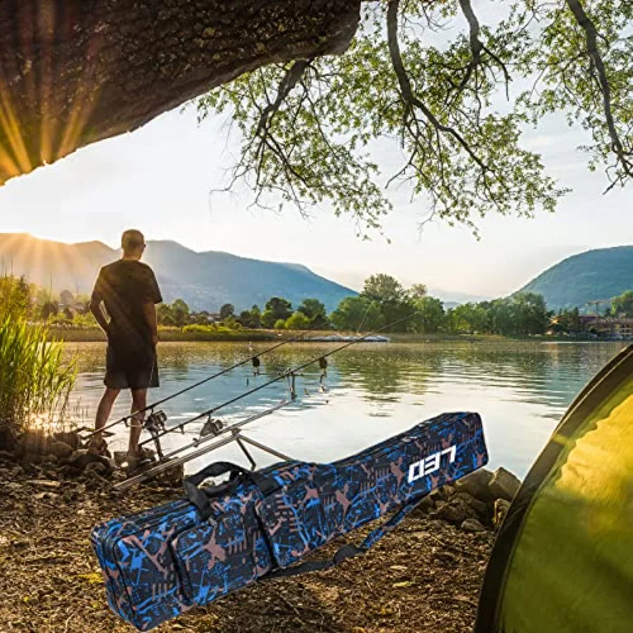 Fishing Tackle Storage Bag 130cm/4.27ft Portable Fishing Rod Reel Organizer Fishing Pole Gear Tool Cases Carrier Two Layer Dura