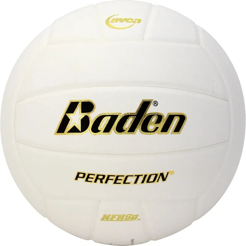 Baden | Perfection Premium Leather Indoor Official Game Volleyball 13U to College Official Size + NFHS+White