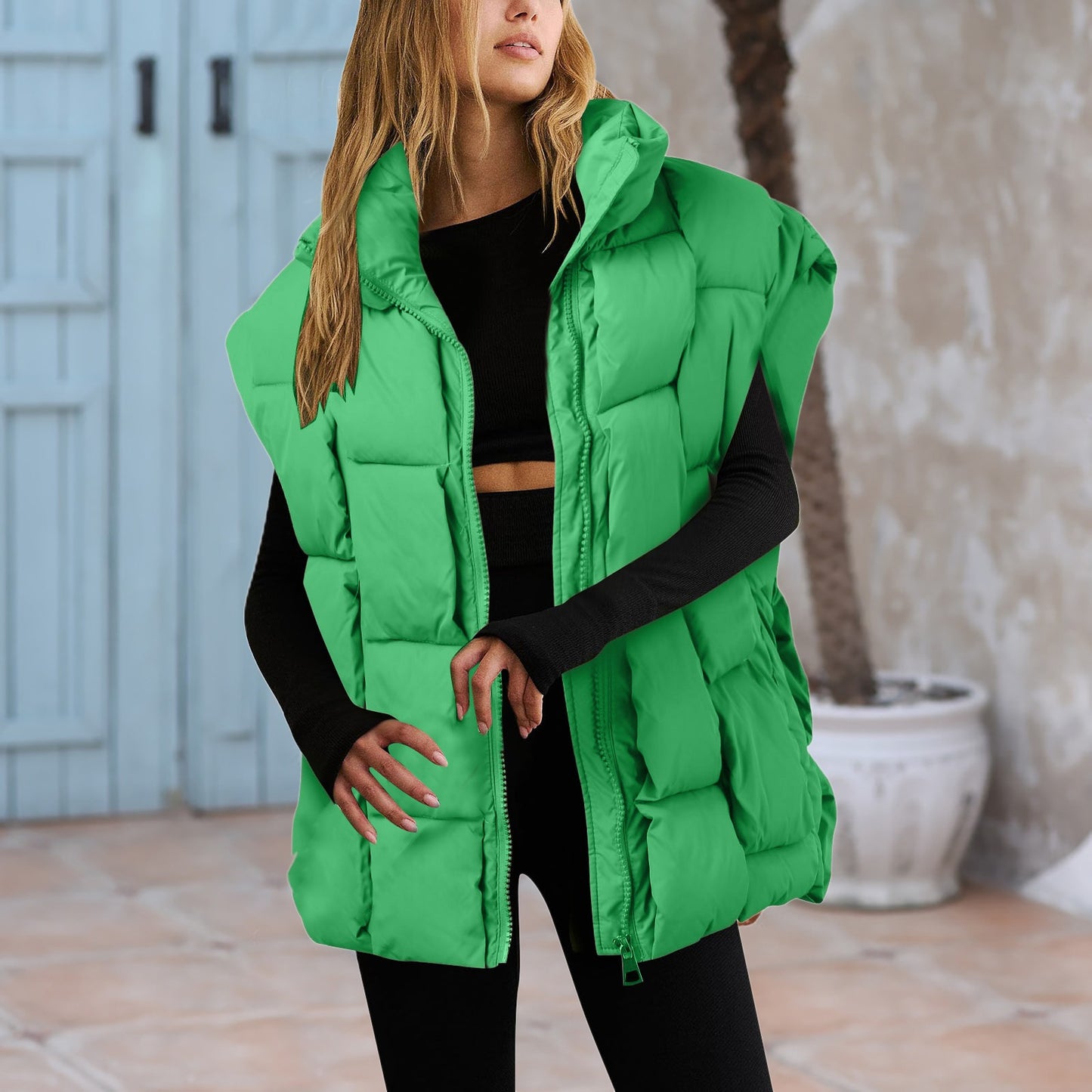 Winter Fashion Padded Vests Sleeveless Women's Vest Oversize Puffer Long Ladies Loose Vest