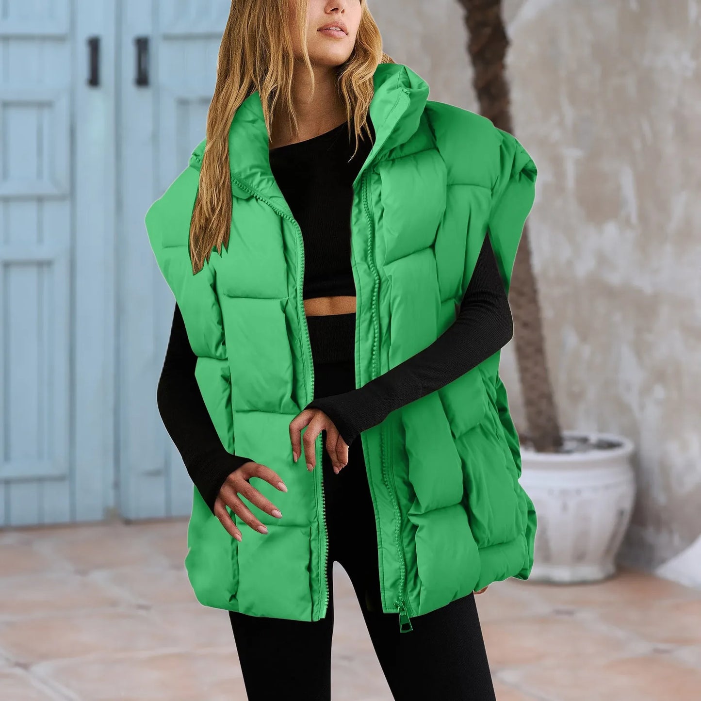 Winter Fashion Padded Vests Sleeveless Women's Vest Oversize Puffer Long Ladies Loose Vest