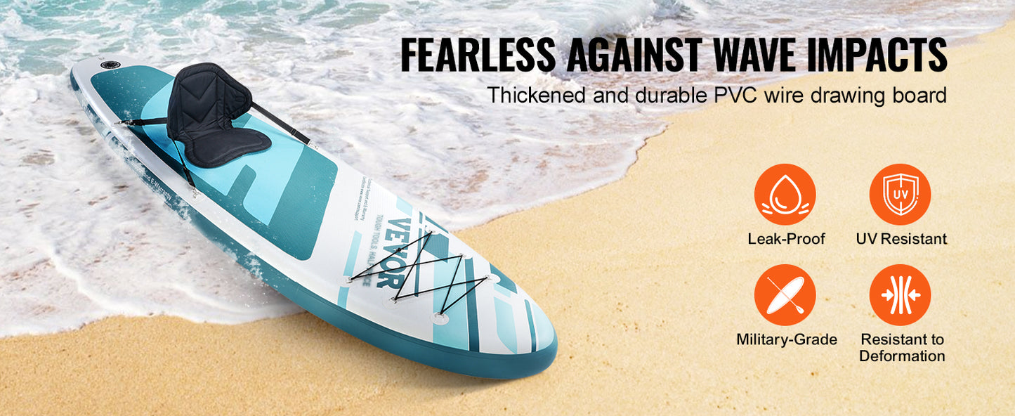 VEVOR Inflatable Stand Up Paddle Board 10' x 33" x 6" /10.6' x 33" x 6" Wide SUP Paddleboard with Removable Kayak Seat Paddle