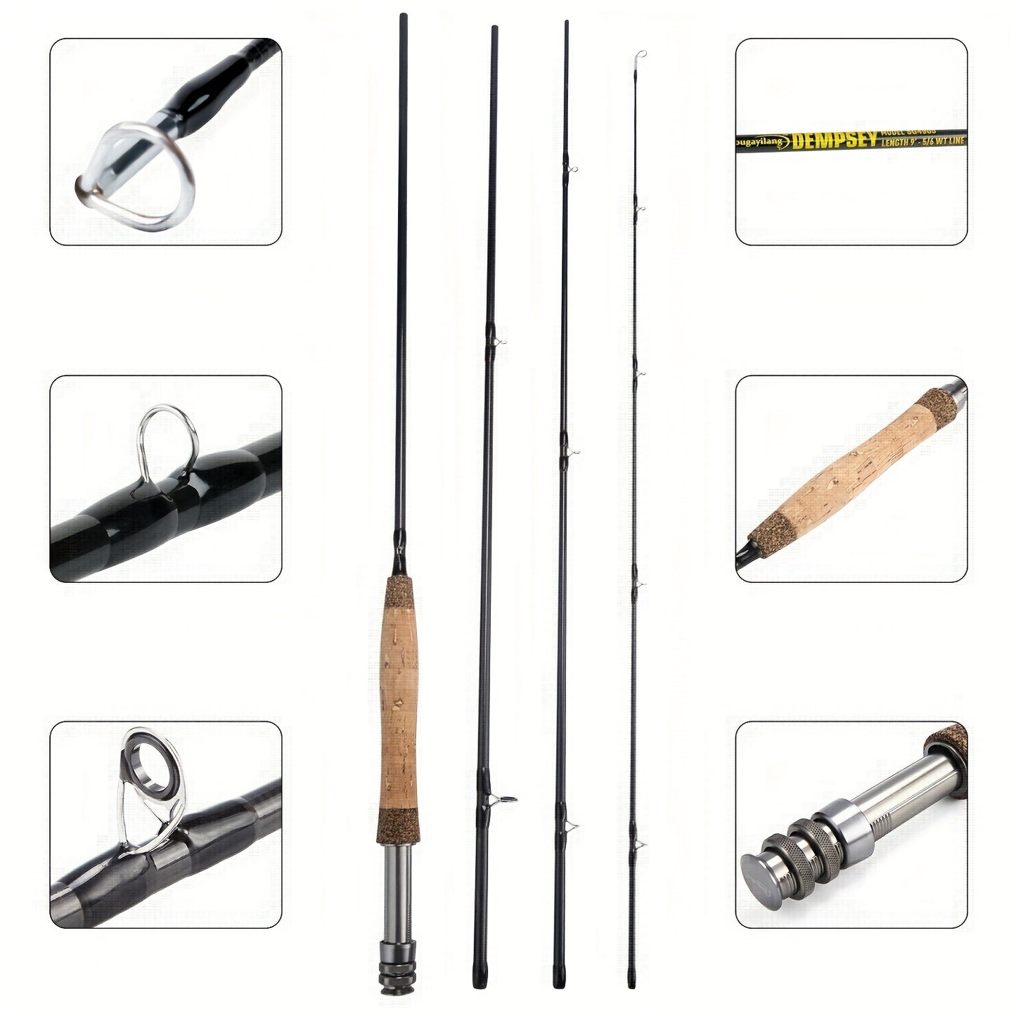 5/6WT Graphite Fly Fishing Rod - Ultra-Lightweight & Portable 4-Piece Design - Ideal Starter Kit for Anglers On-The-Go