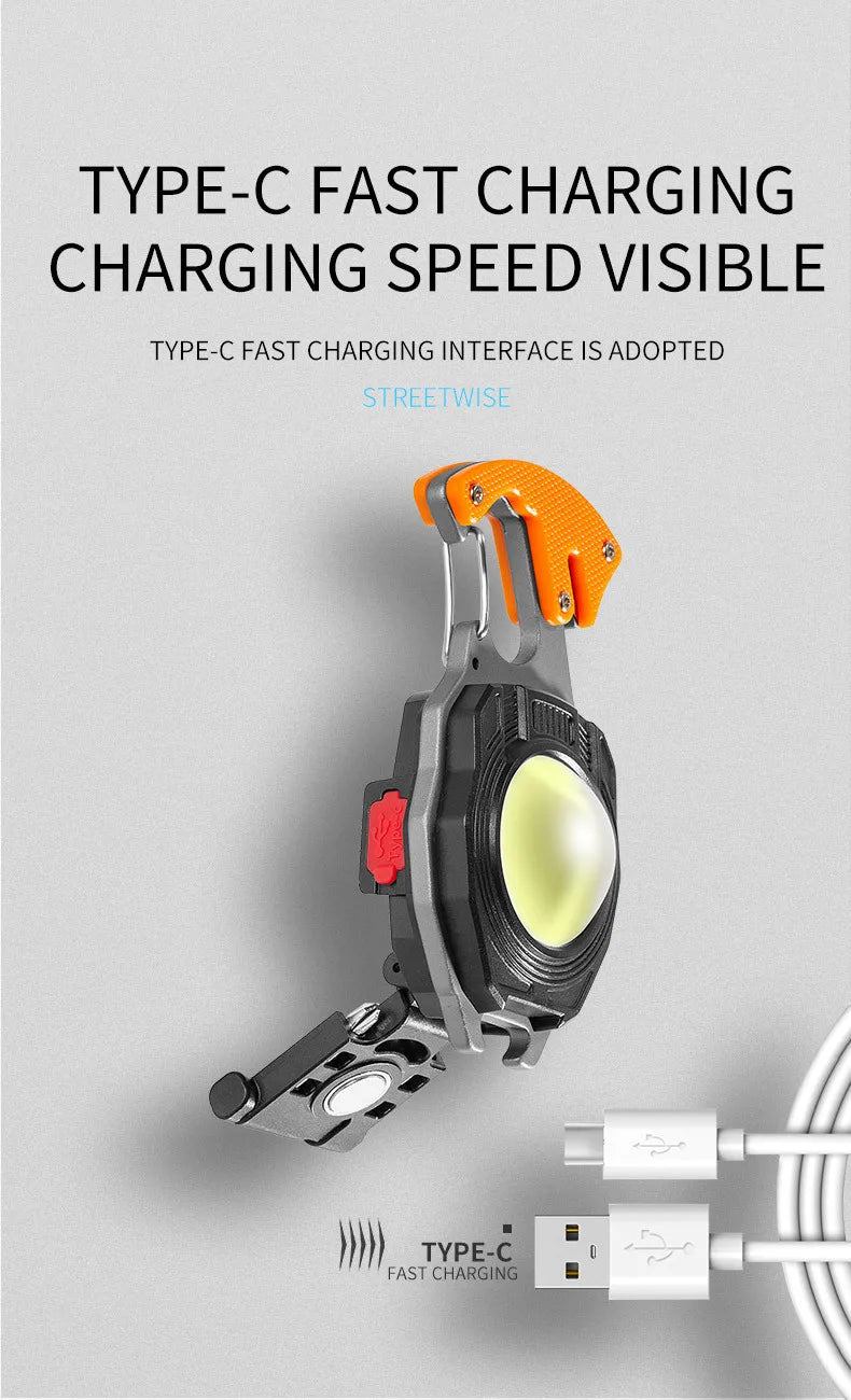 Multi-functional keychain flashlight, mini tool, bottle opener for outdoor camping and hiking, life whistle, multi light mode po