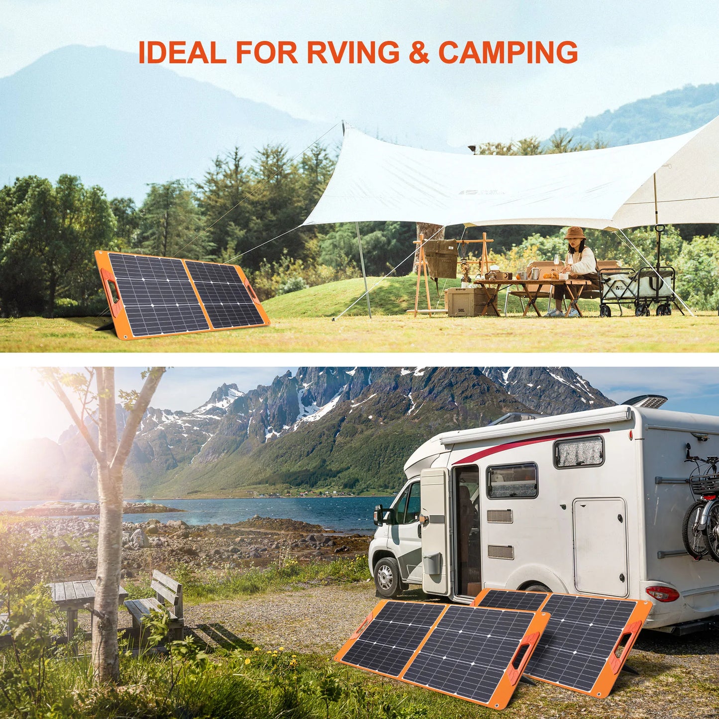 Upgraded 100W Solar Panel for Power Stations, Monocrystalline Foldable 18V IP65 Waterproof Camping Charger (RV/Outdoor)