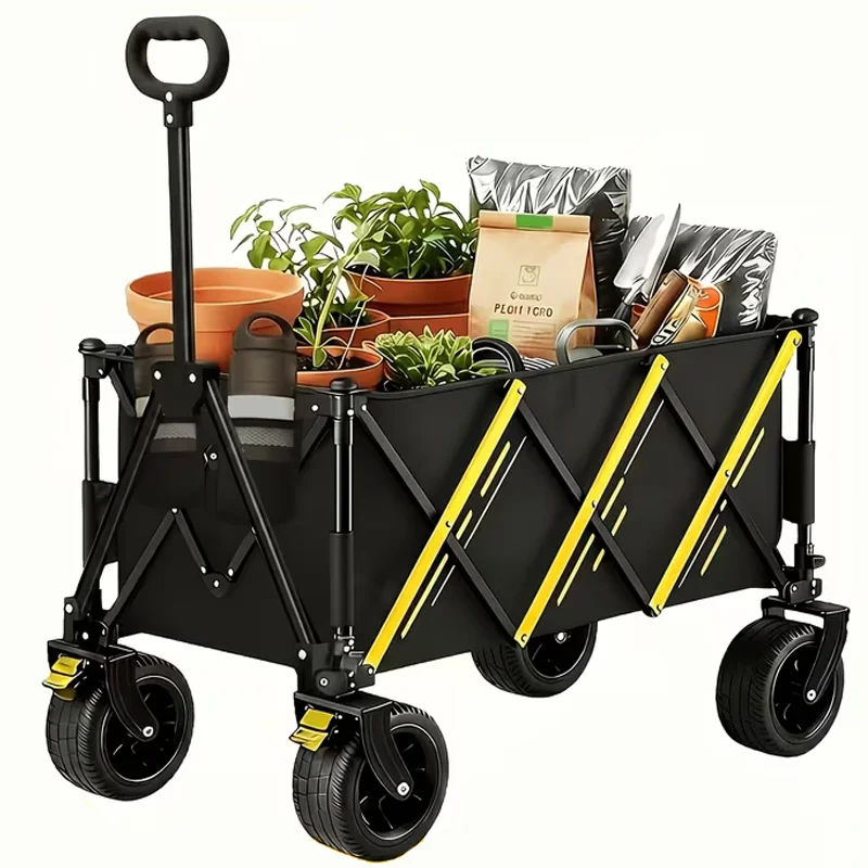 Heavy Duty Large Capacity Folding Wagon Cart，Outdoor Utility Camping Trolley，Portable Picnic Beach Cart，All-Terrain 360°Wheels Utility Cart for Camping, Shopping, Garden And Outdoor Use