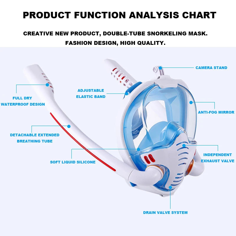Adult Diving Mask Double Snorkel Anti-Fog Full Face Swimming Underwater Snorkeling Mask