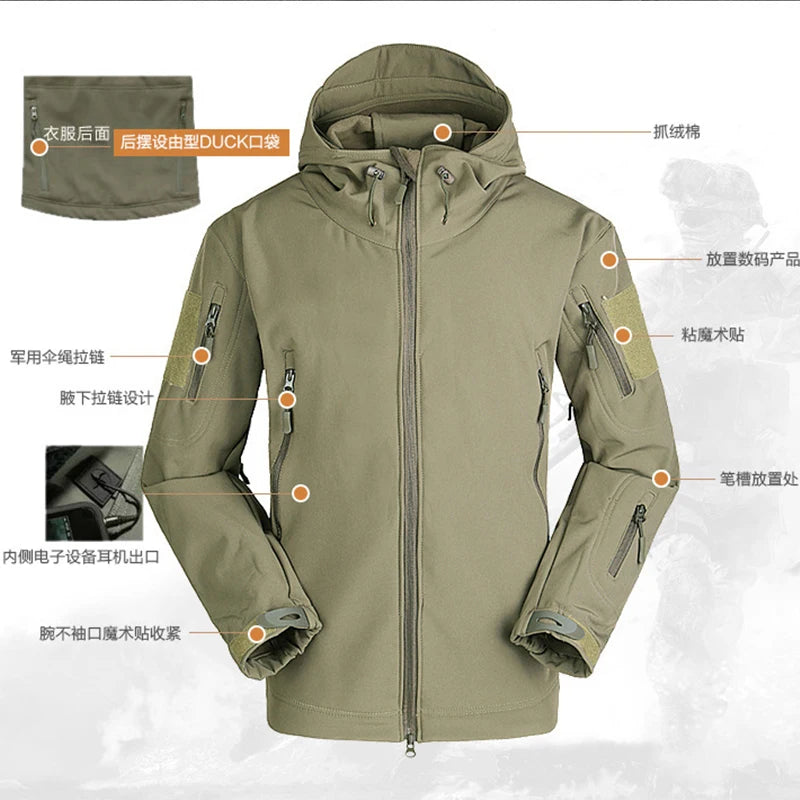 LQARMY Outdoor Waterproof SoftShell Jacket Hunting windbreaker hiking rain camping fishing