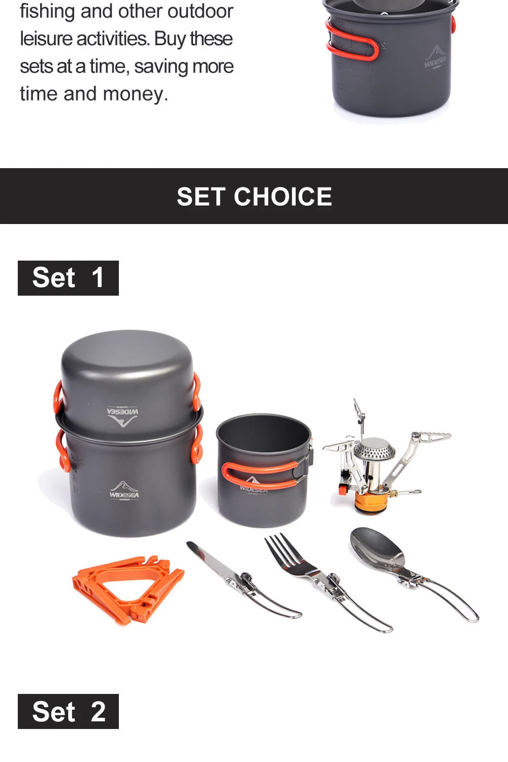 Widesea Camping Cookware Set Outdoor Tableware Equipment Supplies Burner Stove Folding Knife Fork Portable Pot