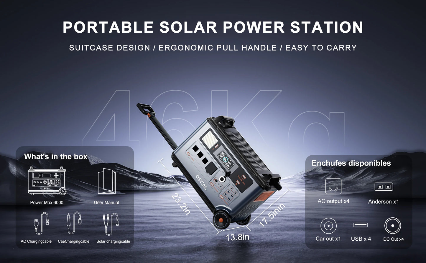 OSCAL PowerMax6000 Portable Power Station With 500W Solar Panel,6000W Continuous 9000W Peak,LiFePO4 Battery,2200W AC 2400W Solar Fast Charging,APP Monitor,Emergency Power Backup for Home,Camper,Outdoor Blackout