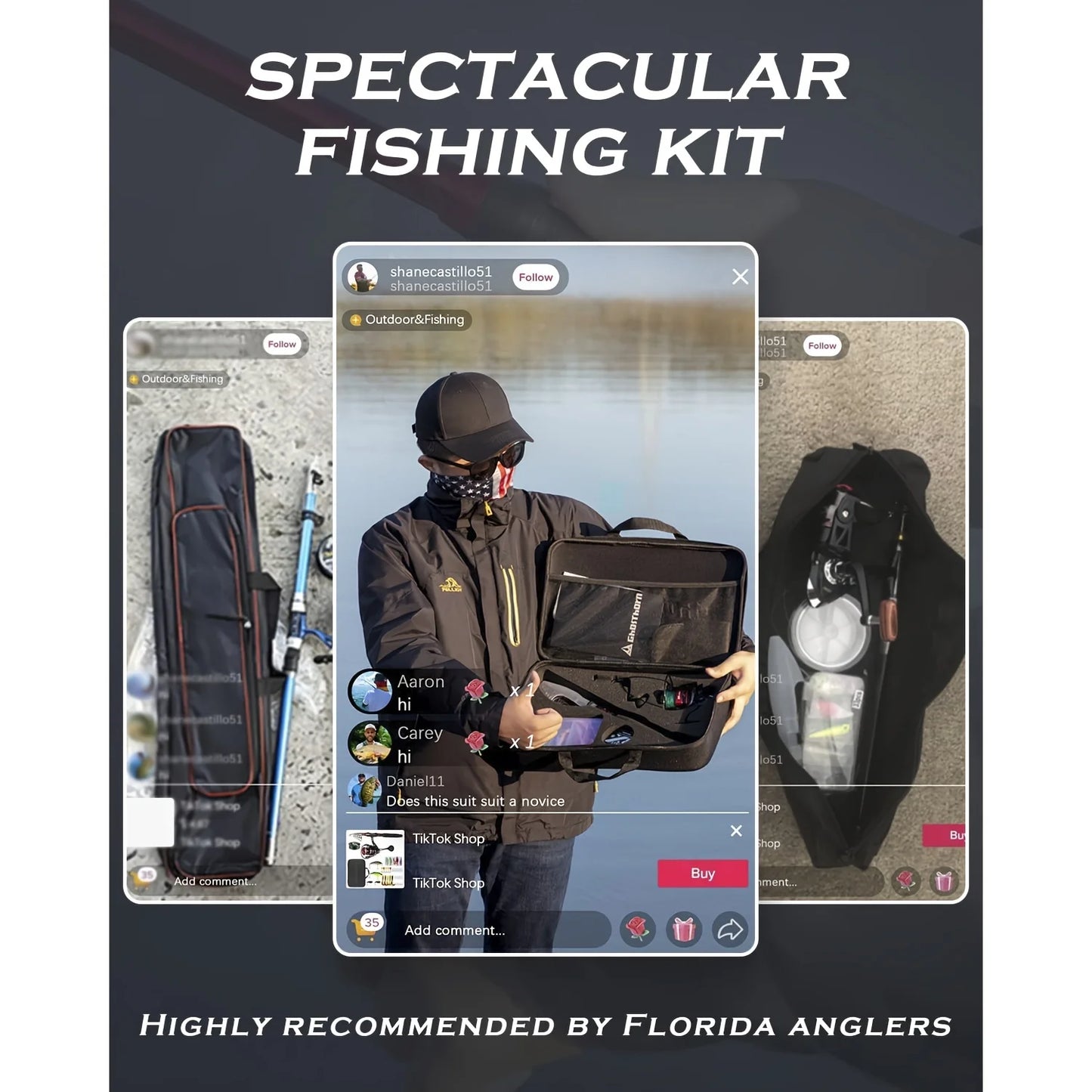 Fishing Rod&Reel Combo Telescopic Pole Kit Fishing Gear Starter Compact, Carrier Bag for Freshwater Saltwater Gifts