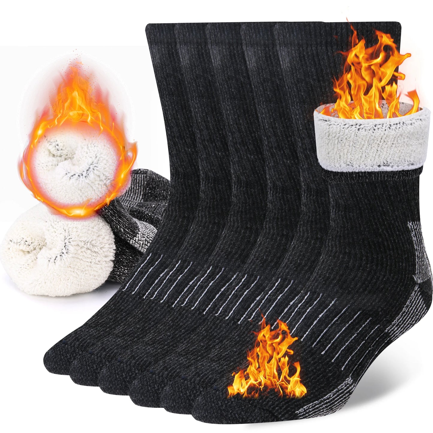 3 Pairs Men Women Merino Wool Crew Socks Thickened Thermal Socks Outdoor Hiking Running Sports Large