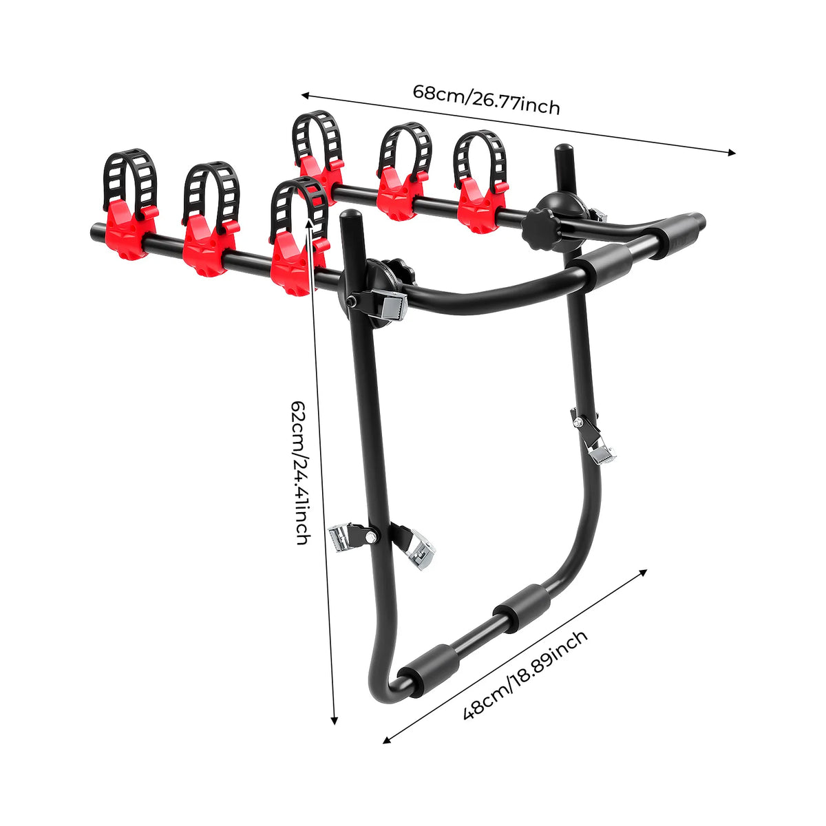 Universal Trunk Bike Rack 3 Bicycles, Carbon Steel Bicycle Carrier for Car Trunk SUV, Foldable Bike Holder with Safety Buckle