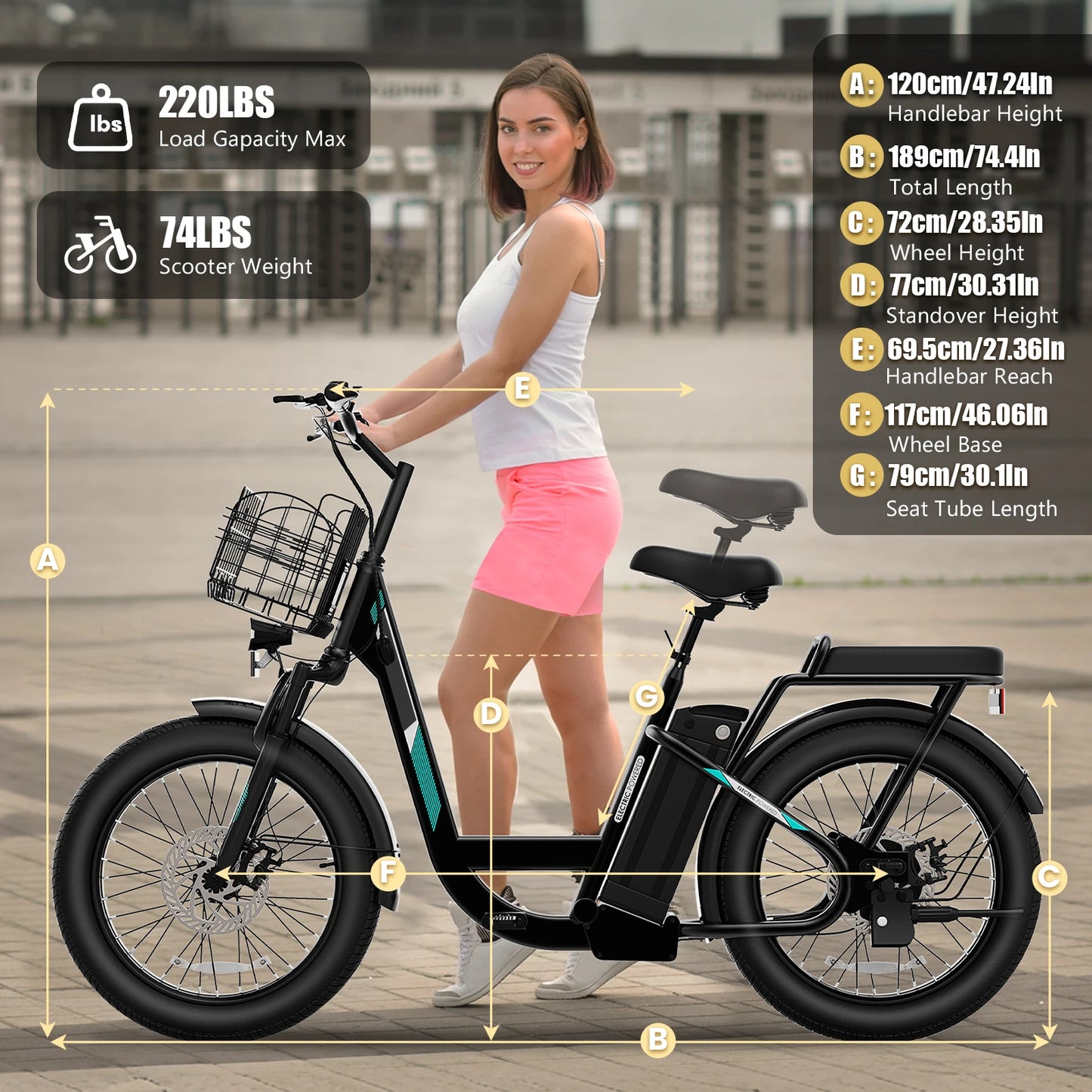 Peak 560W Electric Scooter with Seat,20" Fat Tire Electric Bike,Adult Scooter for Commuting with Basket&Adjustable Seat