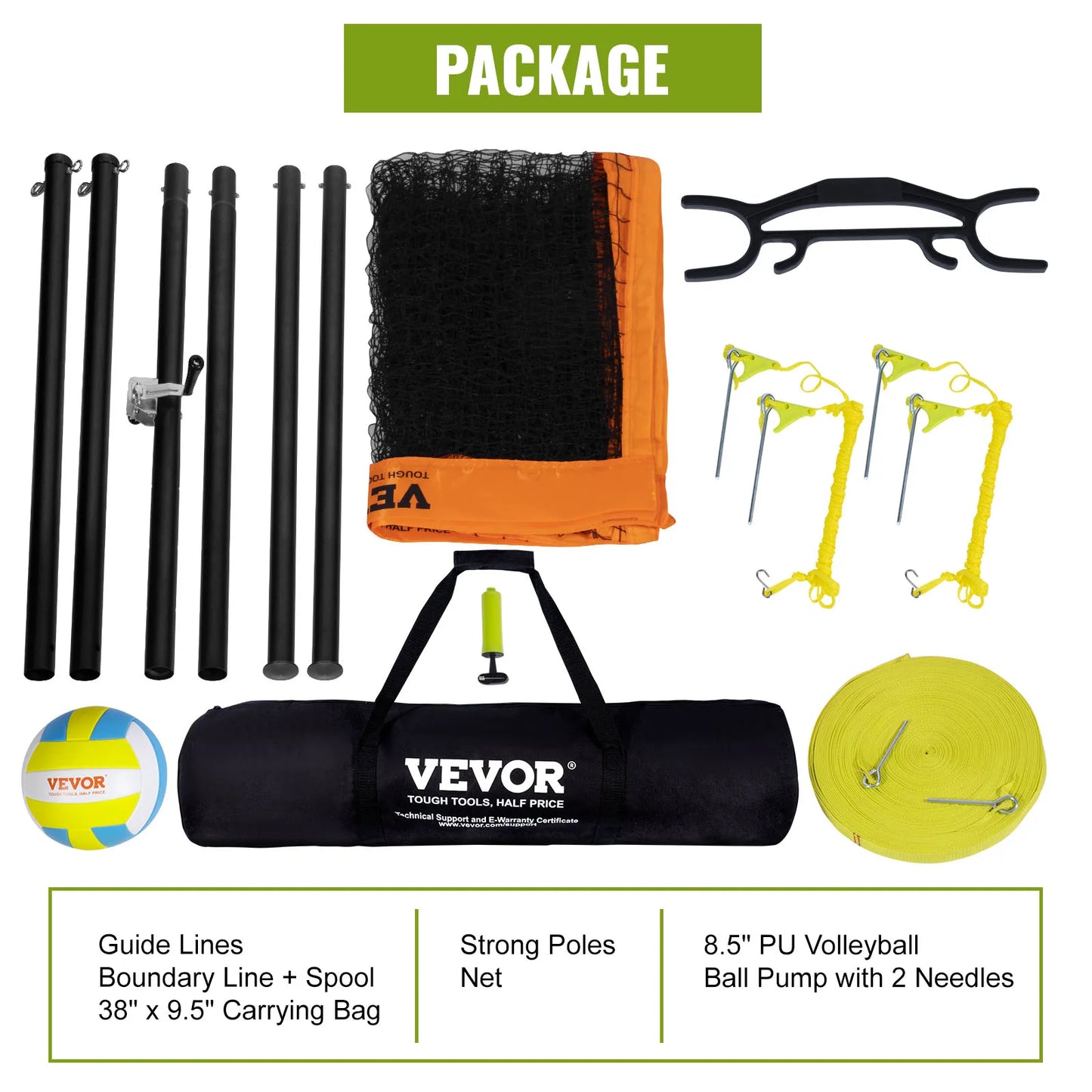 1.25-1.75inch poles, Outdoor Volleyball Net System Adjustable Height Aluminum Poles Volleyball Set with Pump Carrying Bag