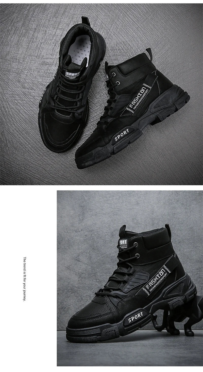 2024 Spring New Leisure Shoes for Men Outdoor Work Boots Trendy Fashion Leather Boots High Top