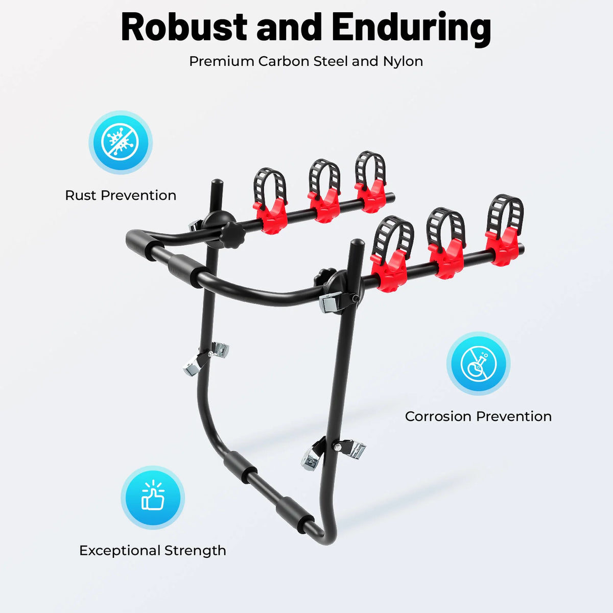 Universal Trunk Bike Rack 3 Bicycles, Carbon Steel Bicycle Carrier for Car Trunk SUV, Foldable Bike Holder with Safety Buckle