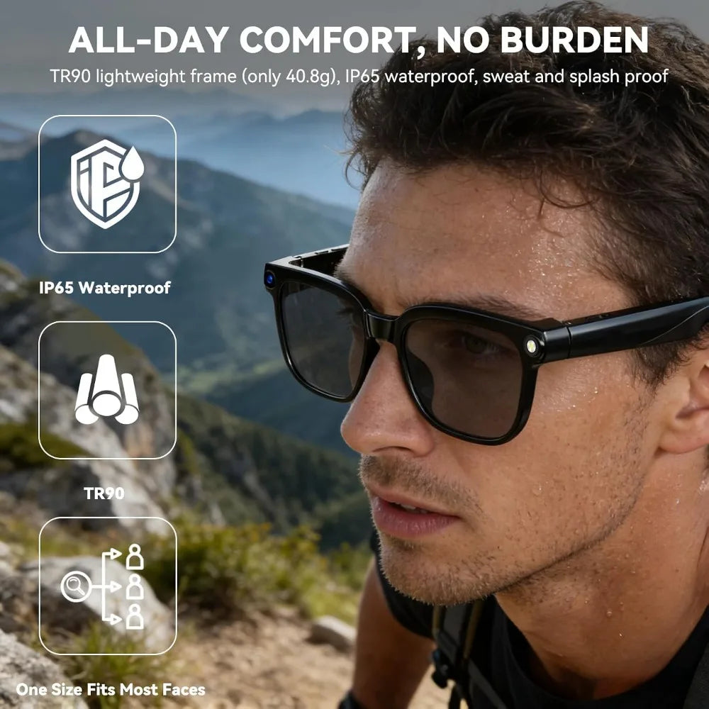 8MP Camera Glasses, 1080P Video, Real-Time Translation, Voice Assistant, Object Recognition, Bluetooth, Unisex