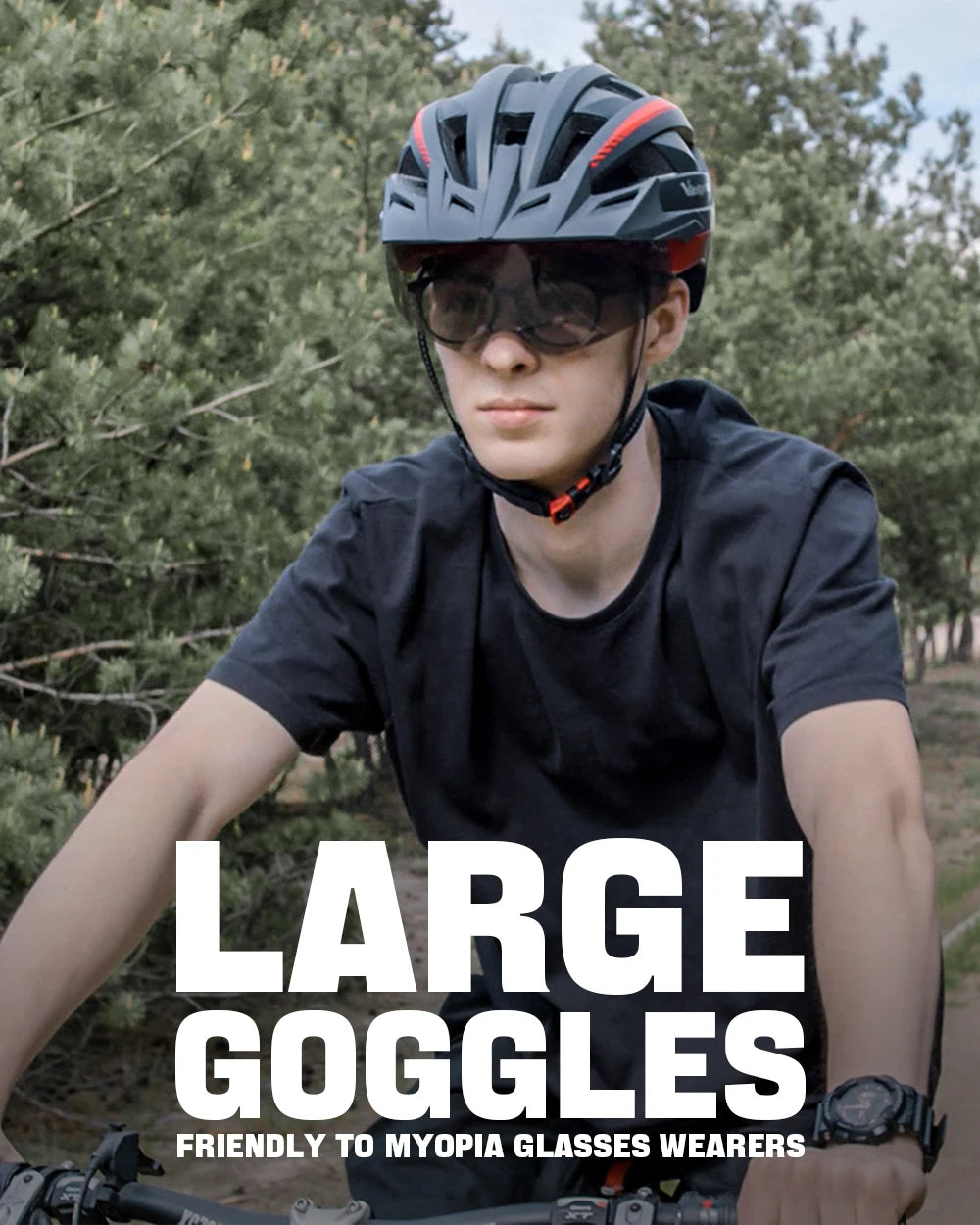 VICTGOAL Adults Mountain Bike Helmets with Goggles Visor Men Women USB Rear Light Bicycle Safety Caps Road Bike Electric Scooter Cycling Helmets