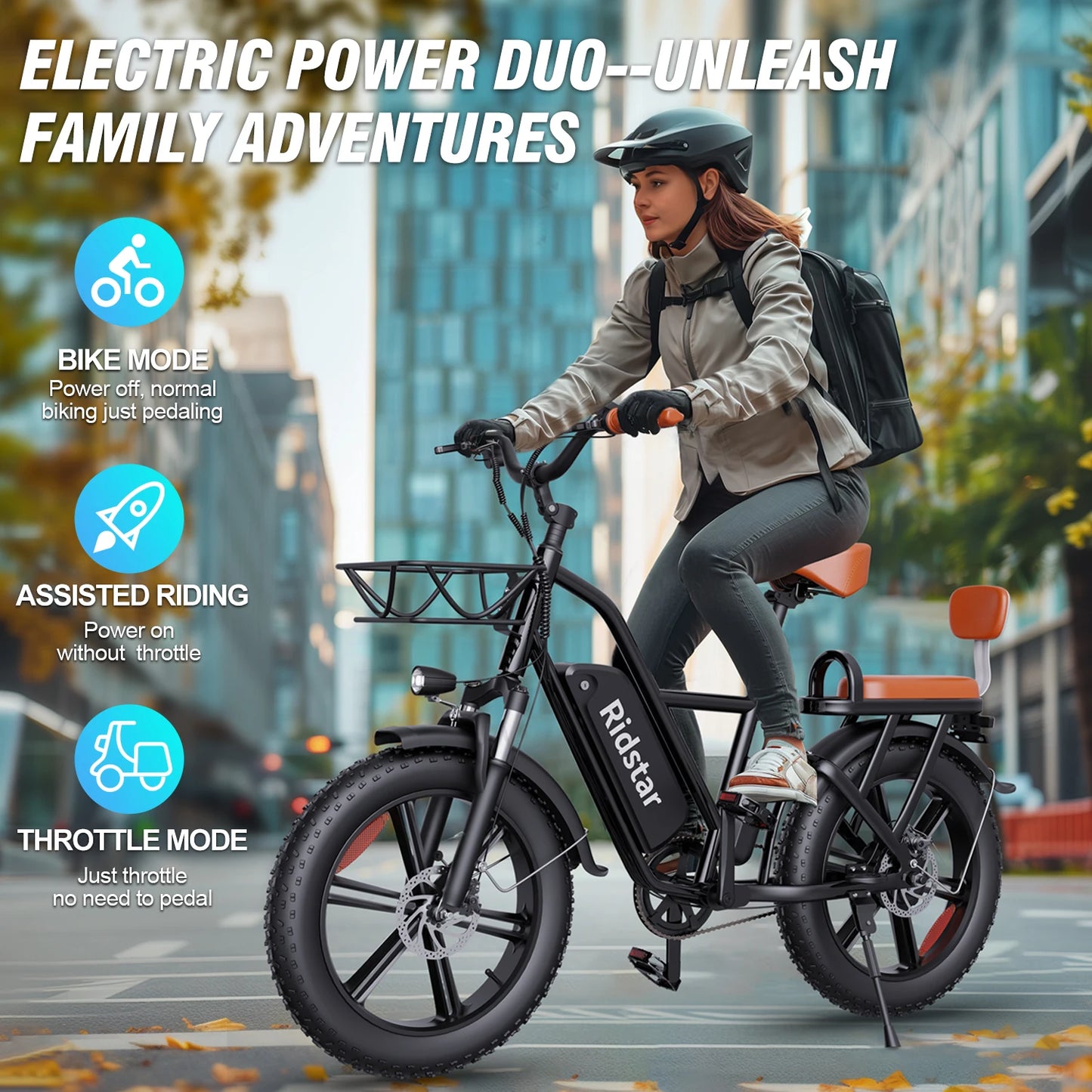 Ridstar FM-001 Electric Bicycle 1000W 48V 15AH Road City Ebike for Adult 20Inch Fat Tire  Beach Mountain
