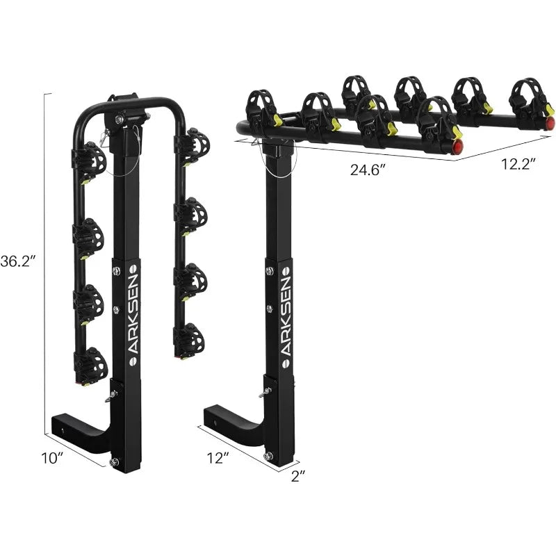 ARKSEN 4 Bike Rack, Heavy Duty Bicycle Carrier, Rear Hitch Mount with 2" Receiver, Tie Down Strap, Anti-Rattle Hitch Tightener