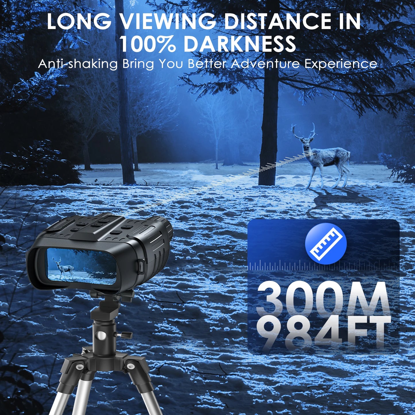 Night Vision Binoculars 4X Digital Zoom 7 Levels Infrared Surveillance Goggles 2.3" Screen Darkness 300 Meters