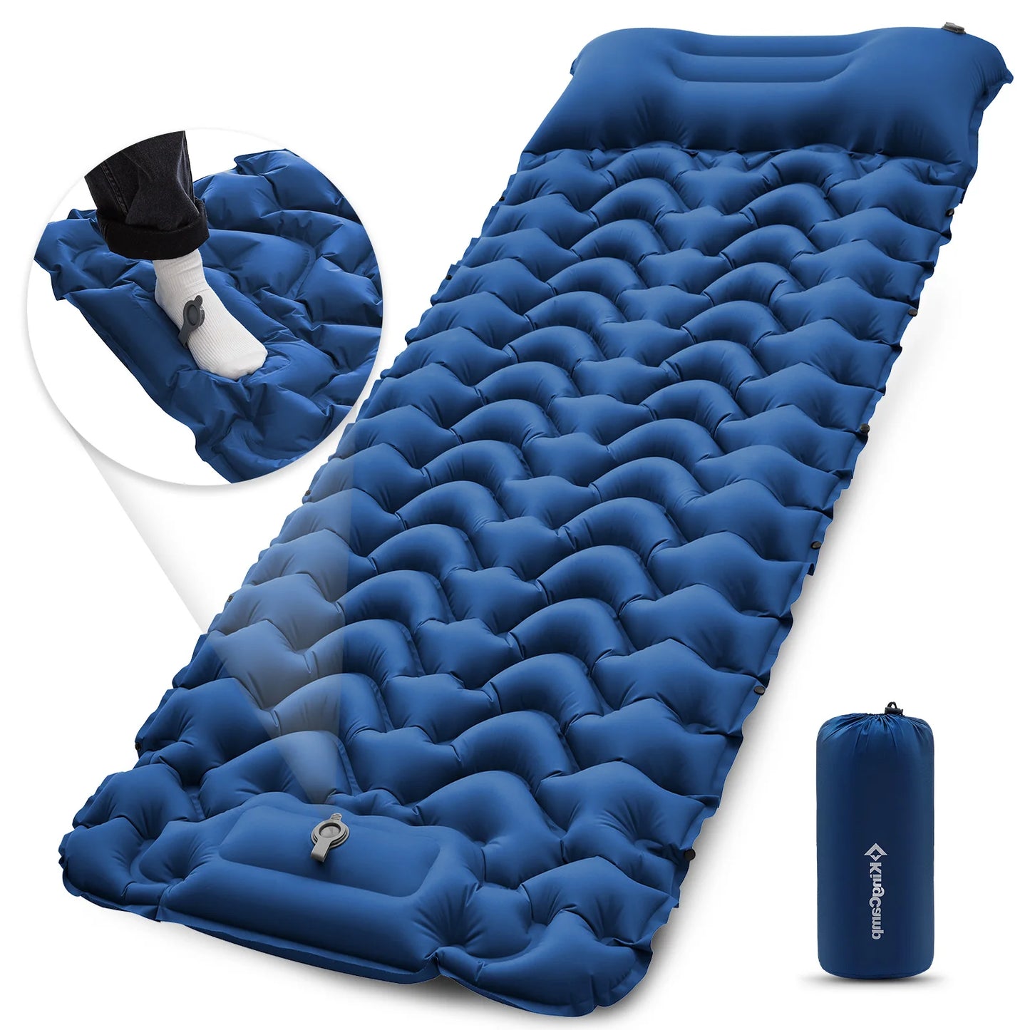 KingCamp Self Inflating Sleeping Pad, Ultralight Inflatable With Pillow Built-in Foot Pump