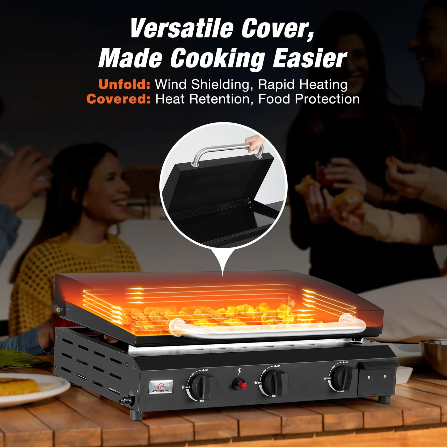 Outdoor Camping Grill 3 Burner BBQ Propane Gas Grill, 24,600 BTU Stainless Steel, portable, on stand or table top