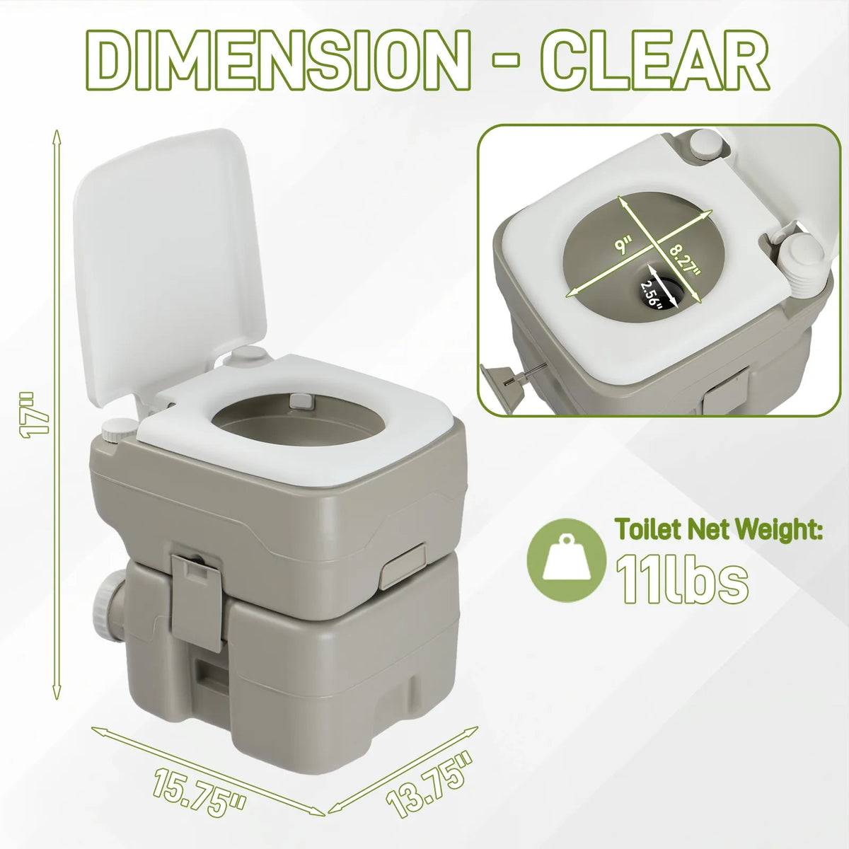 Portable Toilet 20L 5 Gallon Flush Travel Camping Outdoor/Indoor Car SUV Gray