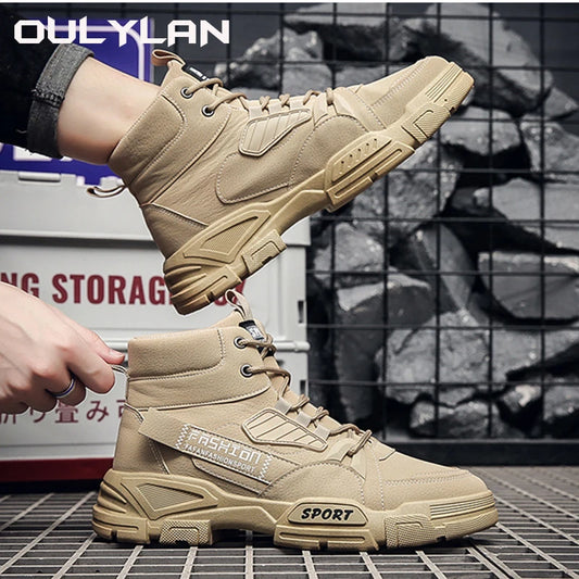 2024 Spring New Leisure Shoes for Men Outdoor Work Boots Trendy Fashion Leather Boots High Top
