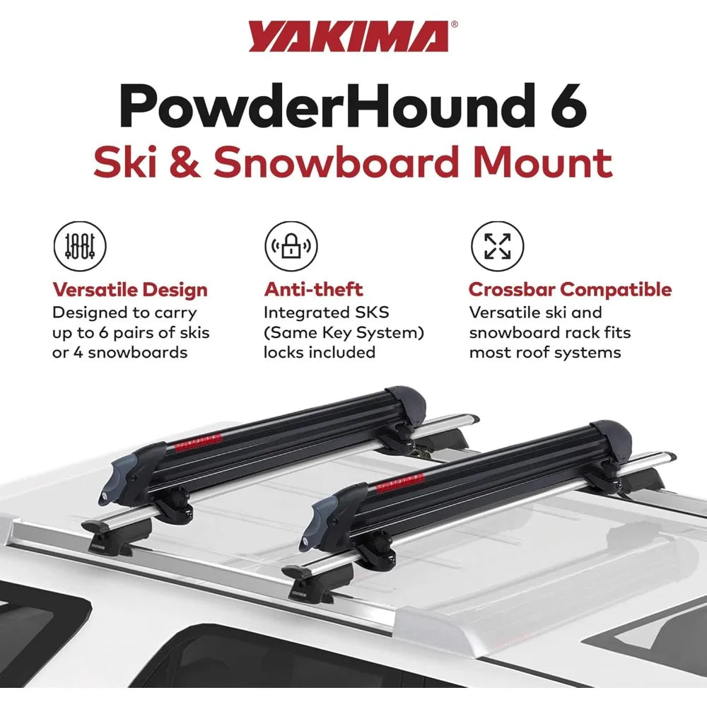 Ski & Snowboard Car Roof Rack, Fits 6 Ski Pairs or 4 Boards, PowderHound 6