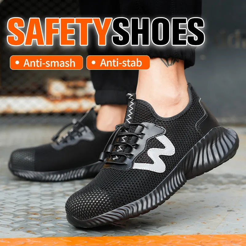 Fashion Men's Work Sneakers Mesh Breathable Safety Shoes Men Steel Toe Work Shoe Anti-smashing