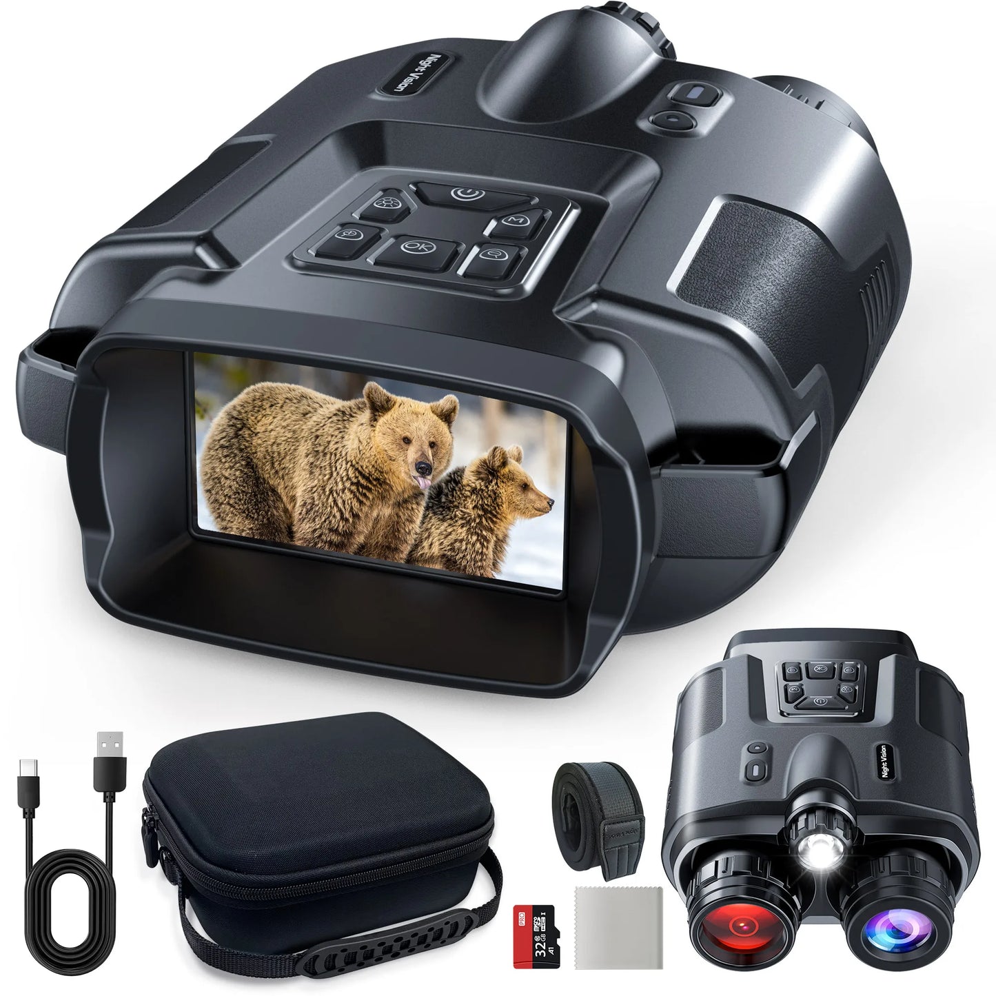 4K Night Vision Binoculars 3inch Screen 8X Digital Zoom With Tactical Light 5000mAh Rechargeable