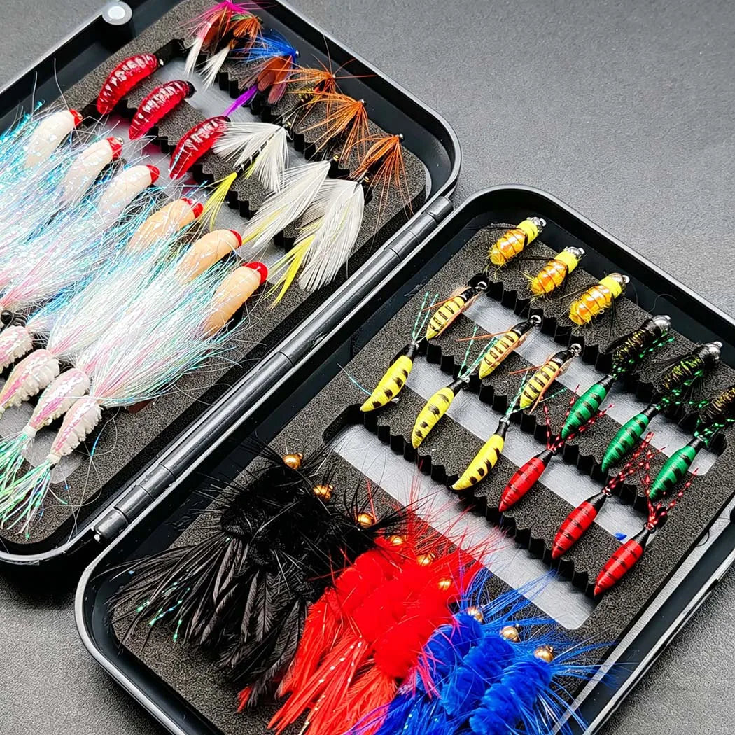 Fly Fishing Flies Lure Kit-2 Boxes Bundle(Total 78Pcs Flies) Bait Set Fishing for Trout Bass Flies Nymphs Dry/Wet Fly Fishing Bait